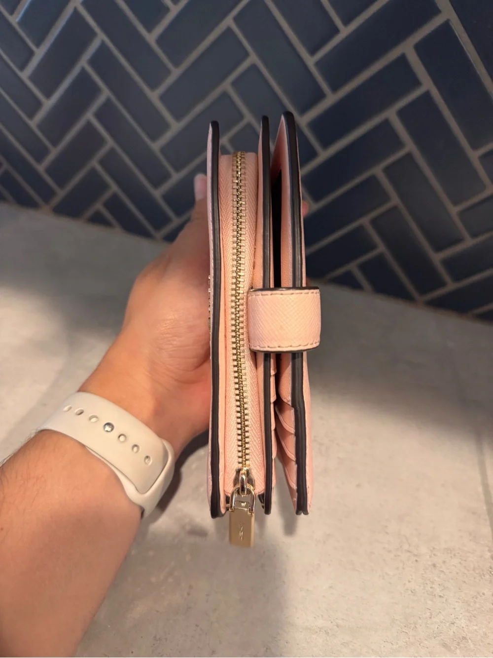 kate spade Pink Saffiano Compact Wallet with Gold Logo